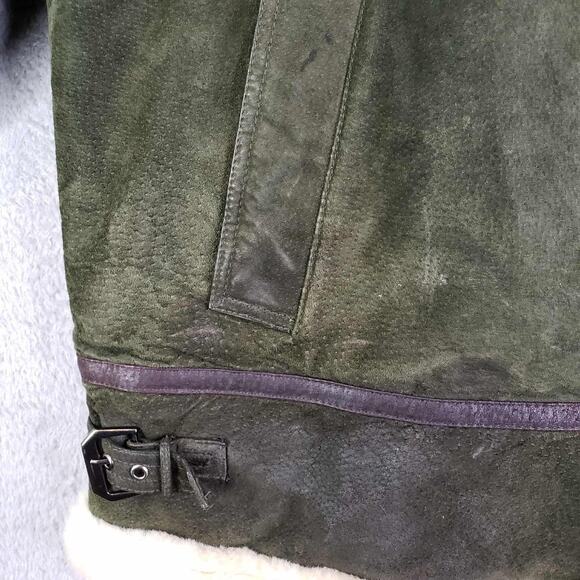 Phat Farm Shearling Lined Aviator Jacket Mens Size 2XL Green Zip Leather Flaw - Picture 4 of 15